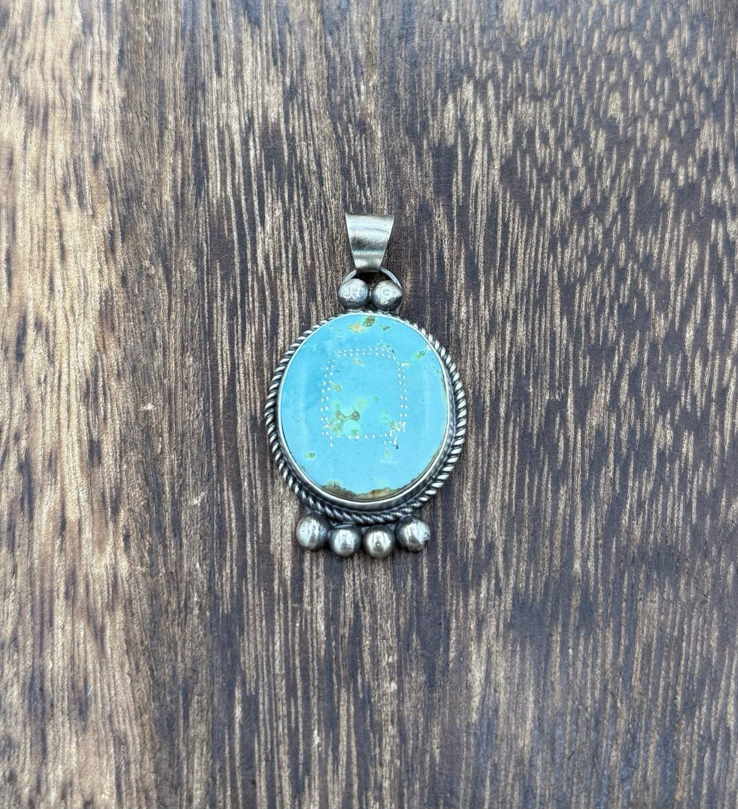 Navajo Handmade Sterling Silver Sonoran Gold Turquoise Pendant Old Look