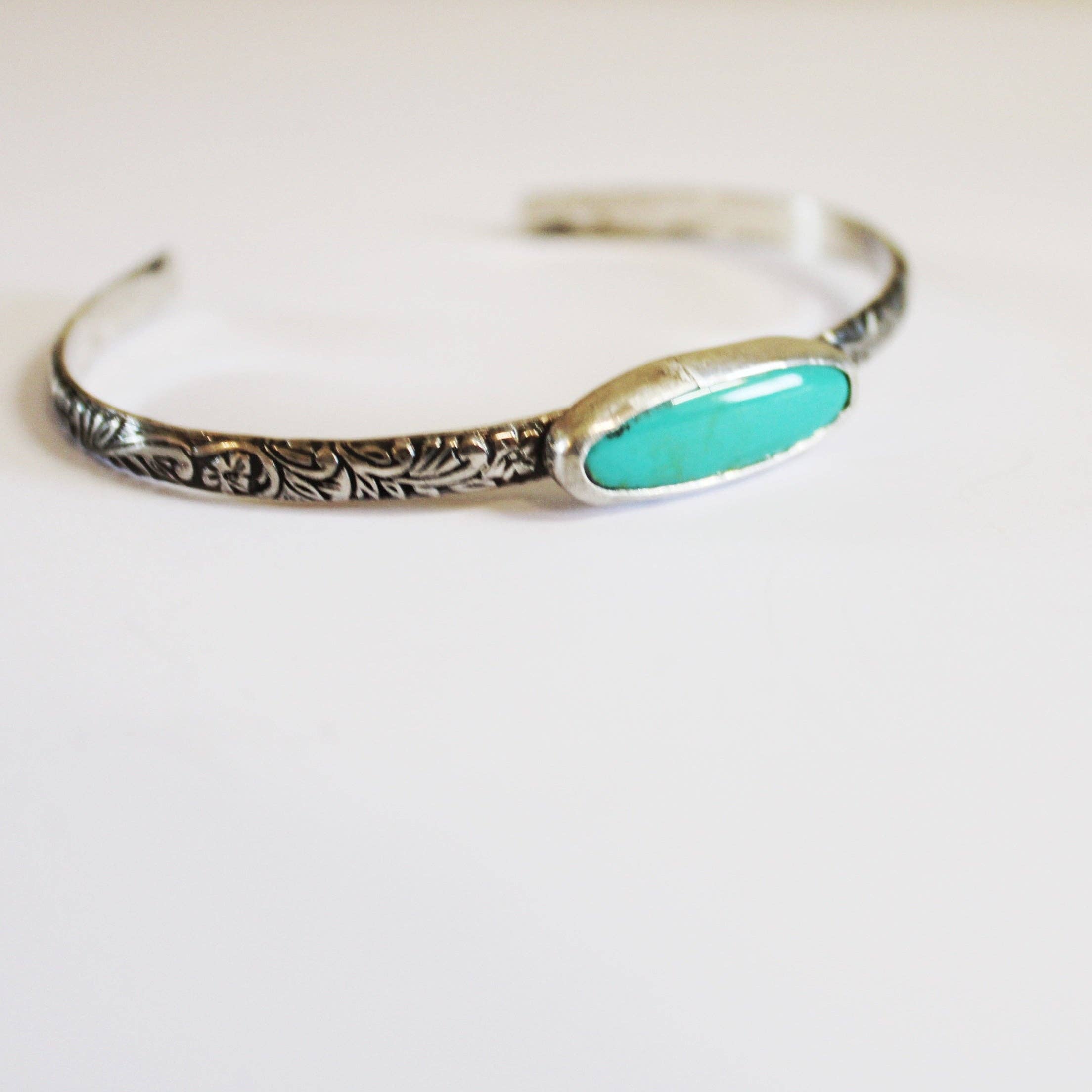 Chilean Turquoise Floral Cuff