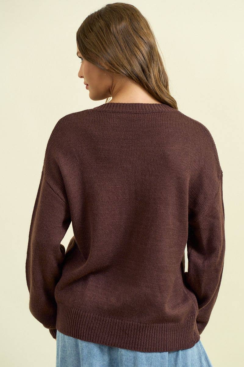 HOWDY' EMBROIDERED ROUND NECK OVERSIZED SWEATER -43995T-4