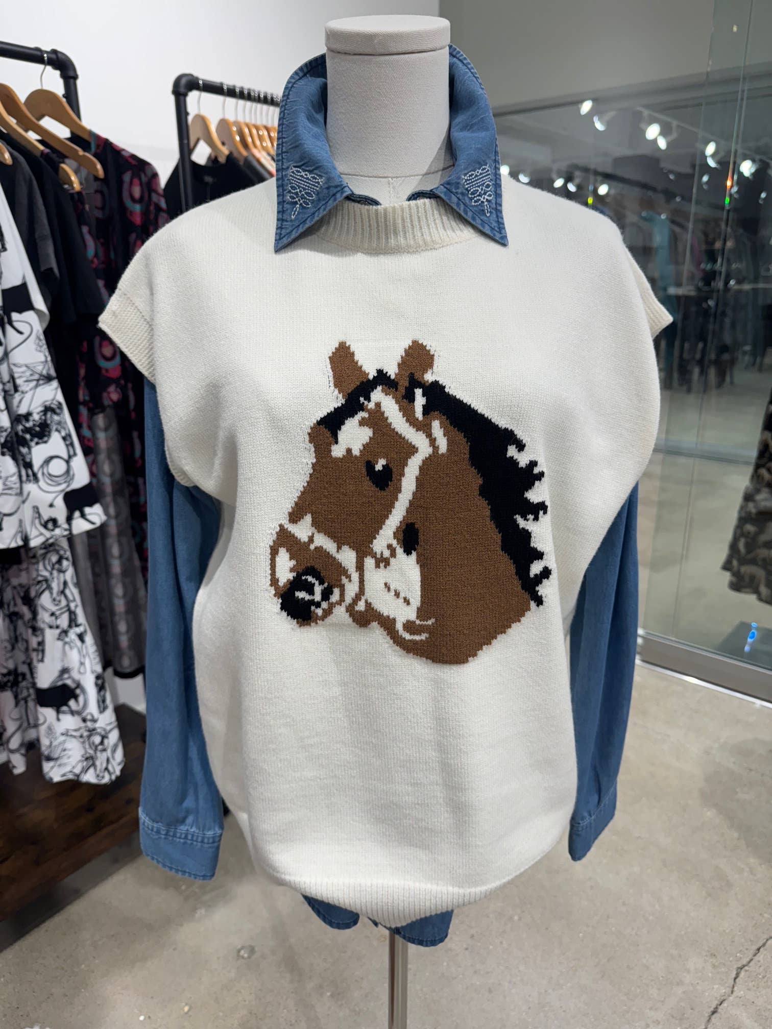 Horse western sweater vest top