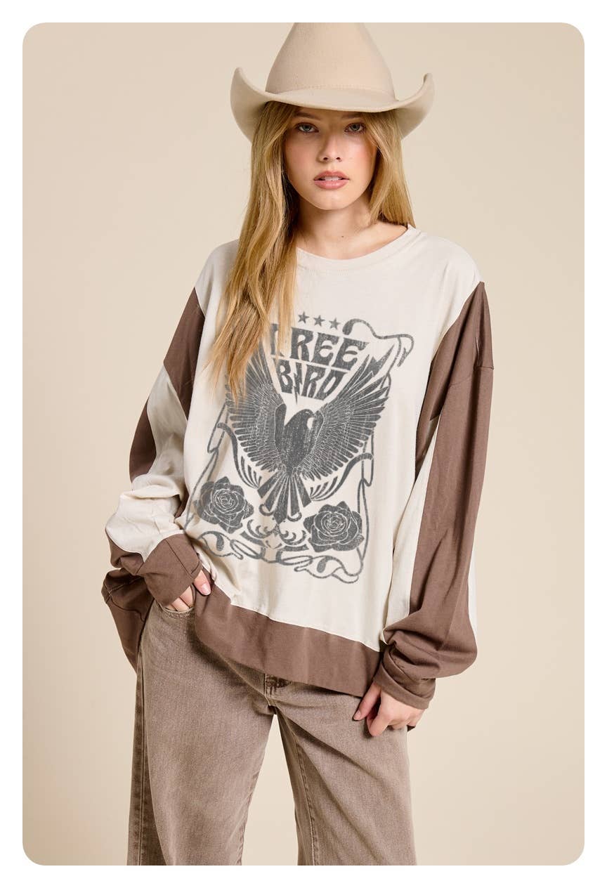 Free Bird Vintage Graphic Oversized Pullover