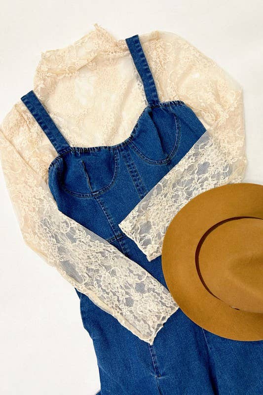 Floral Print Lace Long Sleeve Top KRT1739